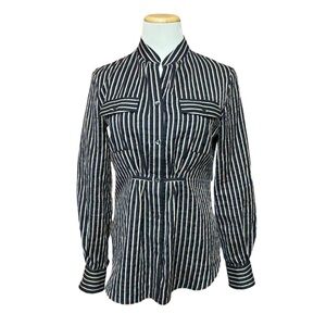 ARMANI Collezioni Navy Striped Button Front Shirt 6